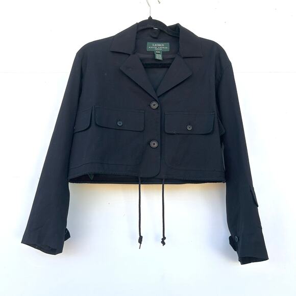 Vintage Ralph Lauren Cropped Utility Cargo Jacket Hong Kong Cotton Medium Black - Picture 2 of 11